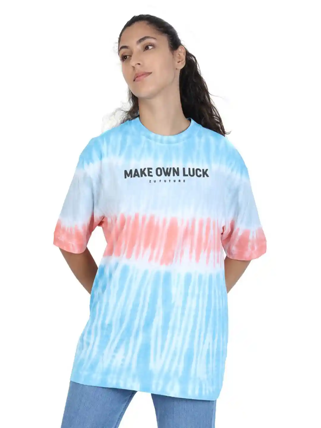 Buy ZU Tie Dye Round Neck Drop-Shoulder Sleeves Cotton Oversized