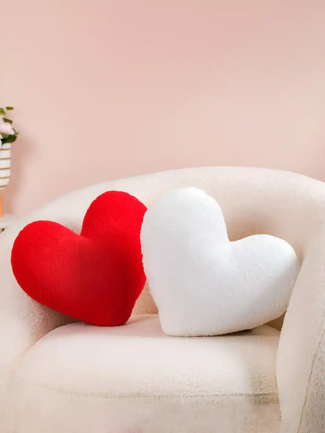 Buy Nestasia Red & White 2 Pieces Heart Shaped Cushions - Cushions