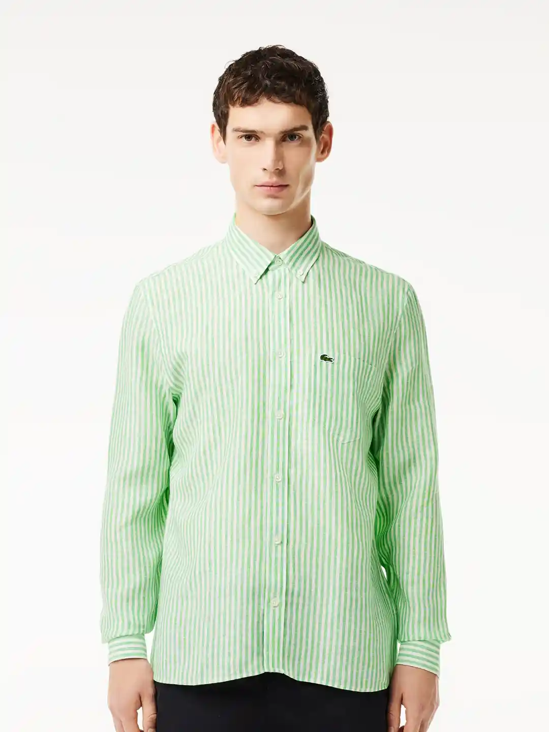 Buy Lacoste Striped Button-Down Collar Linen Casual Shirt Shirts