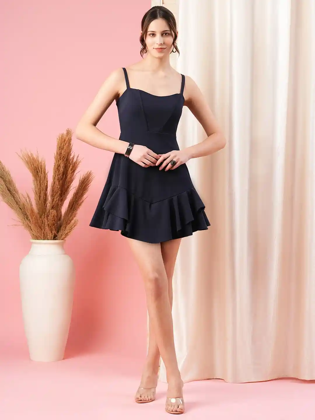 Buy MISH Navy Blue Layered Scuba Fit Flare Mini Dress Dresses