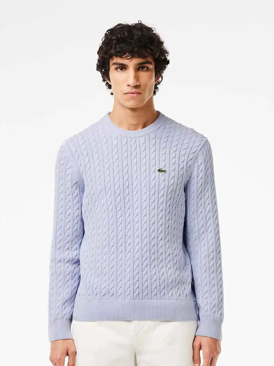 Buy Lacoste round Neck Long Sleeves Cable Knit Pullover Sweaters