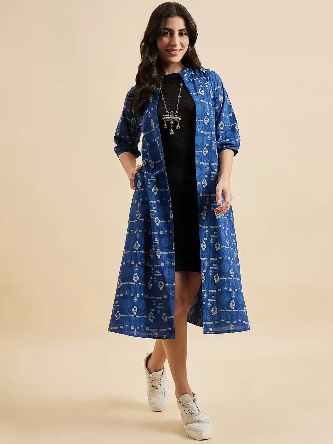 Buy Azira Ethnic Motifs Printed Longline Front Open Pure Cotton