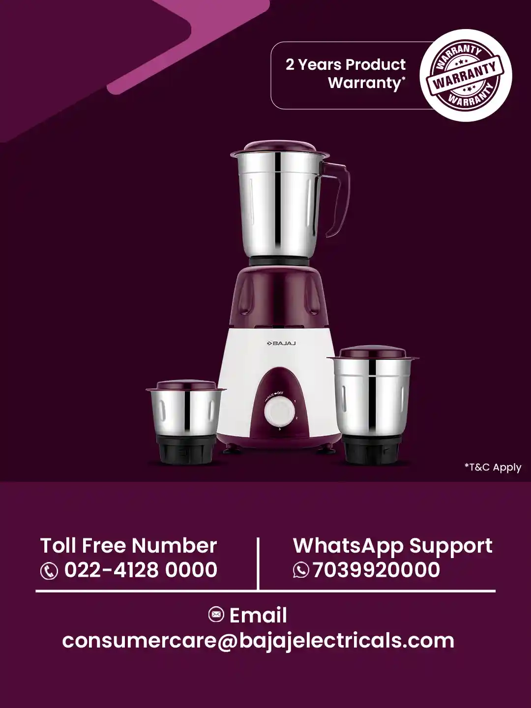 Buy Bajaj Rex 500W Purple Mixer Heavy Duty Grinding with SS jars