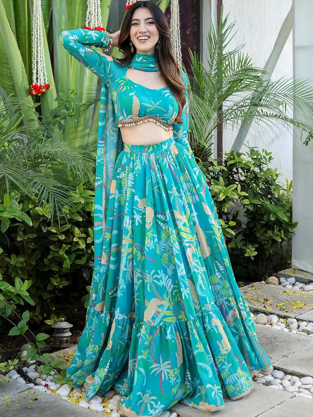 Buy Lavanya The Label Floral Printed Beads Stones Ready to Wear