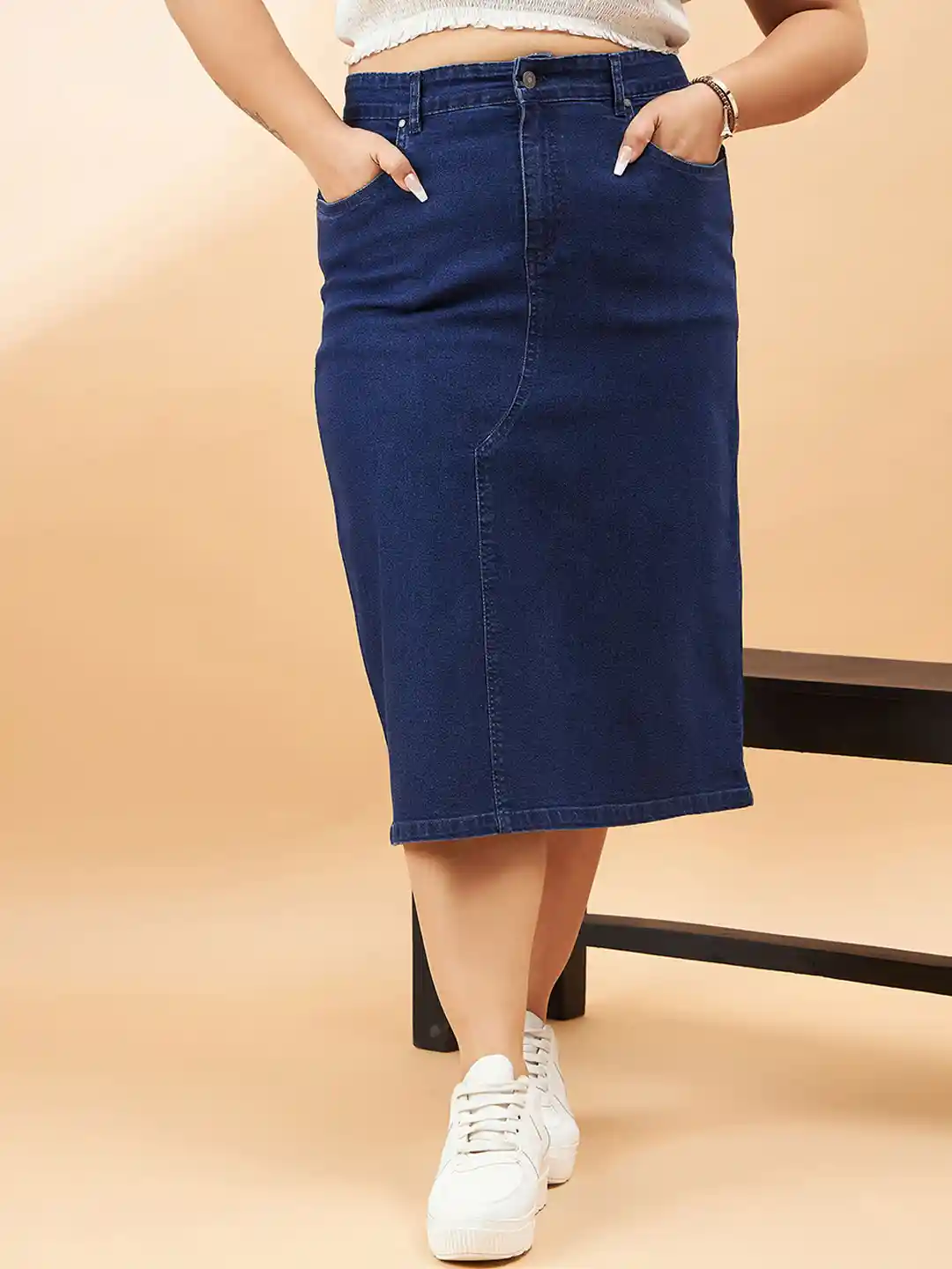 Ubuy Women's Plus Size Denim Maxi Skirts Fashion2Love Stretch