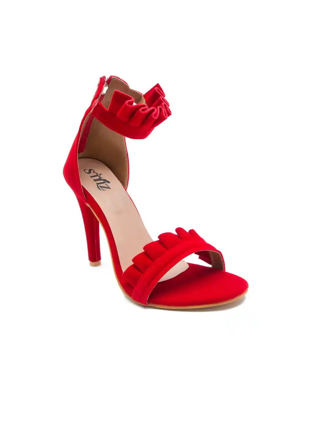 Buy stylzrepublic Girls Open Toe Velvet Ruffled Stiletto Heels