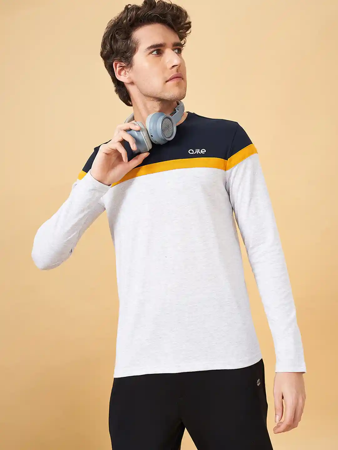 Buy Ajile by Pantaloons Colourblocked Cotton Slim Fit T-shirt