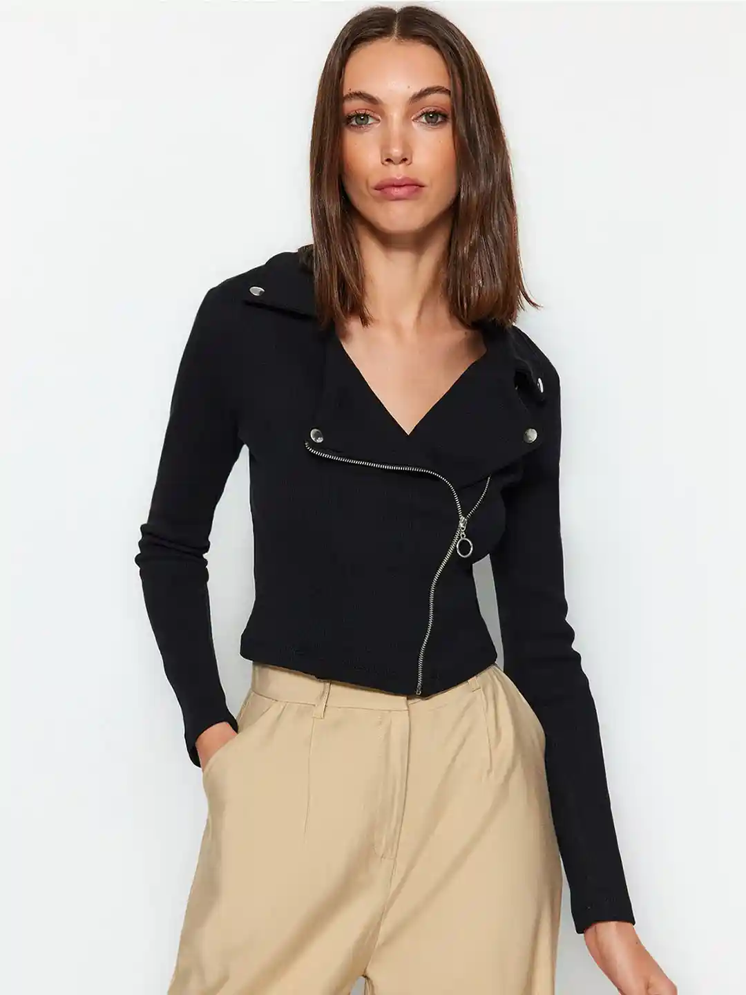 Buy Trendyol Long Sleeves Crop Biker Jacket Jackets for Women