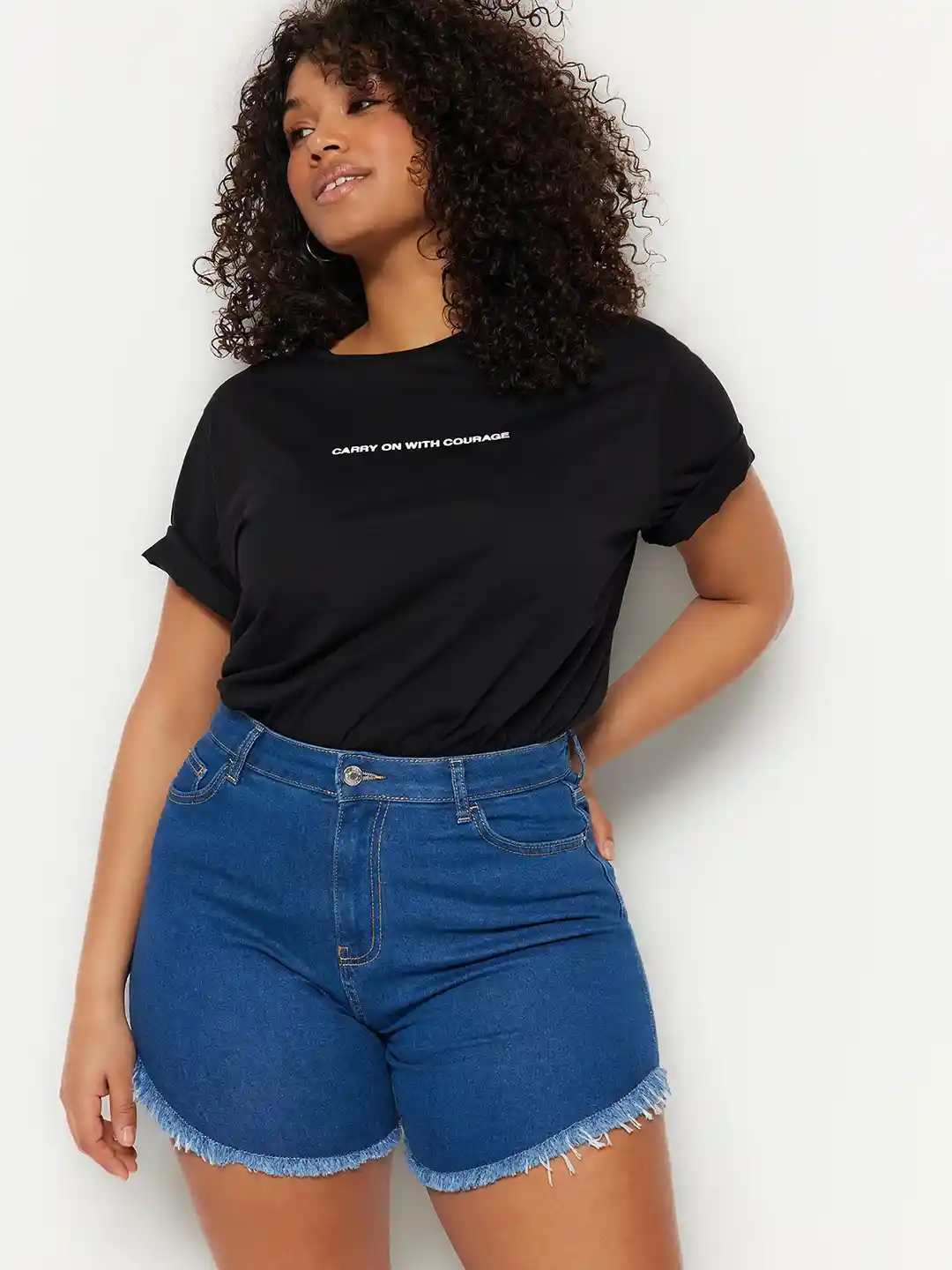 Buy Trendyol Women Plus Size Mid Rise Denim Shorts Shorts for