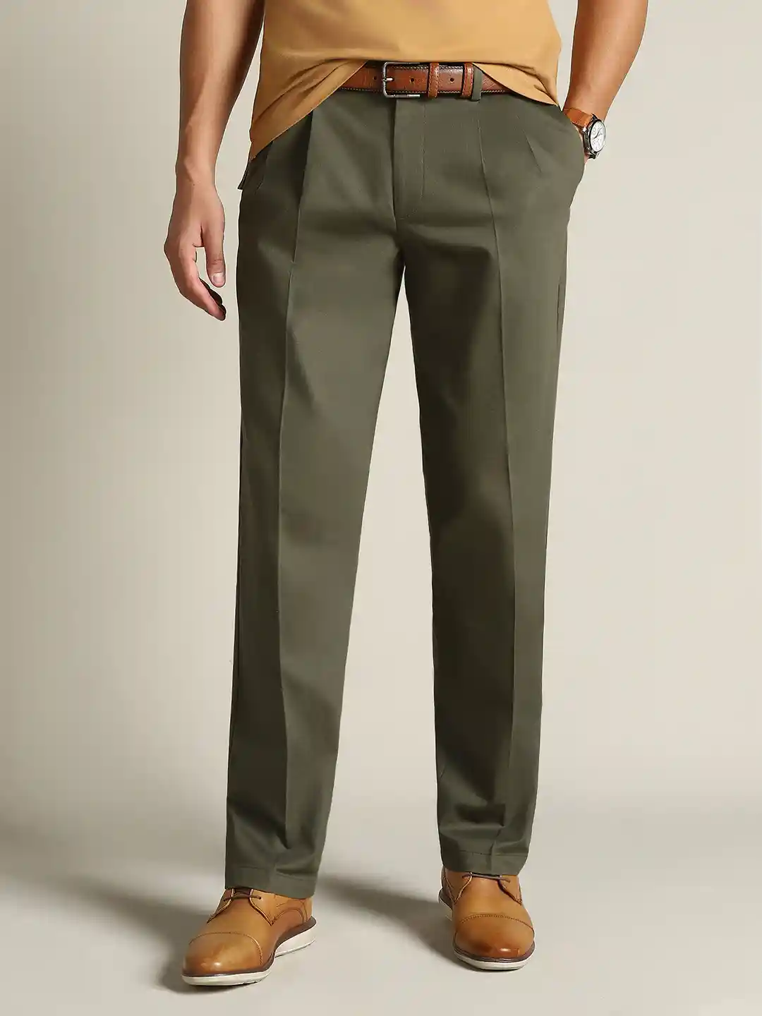 Buy Dockers Men Mid Rise Classic Pleated Fit Trousers Trousers