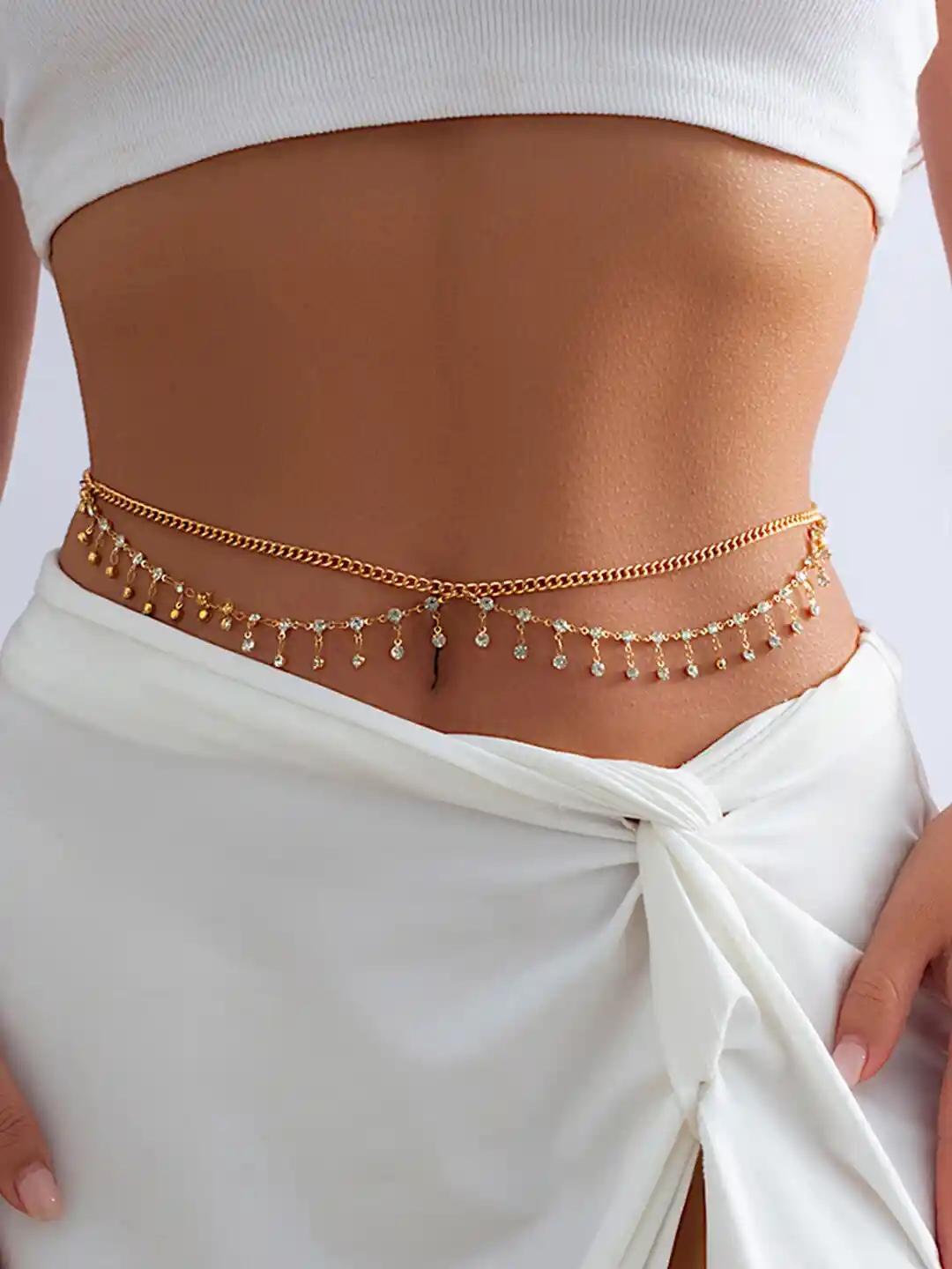 Buy Peora Gold Plated Cubic Zirconia-Studded Waist Chain Saree