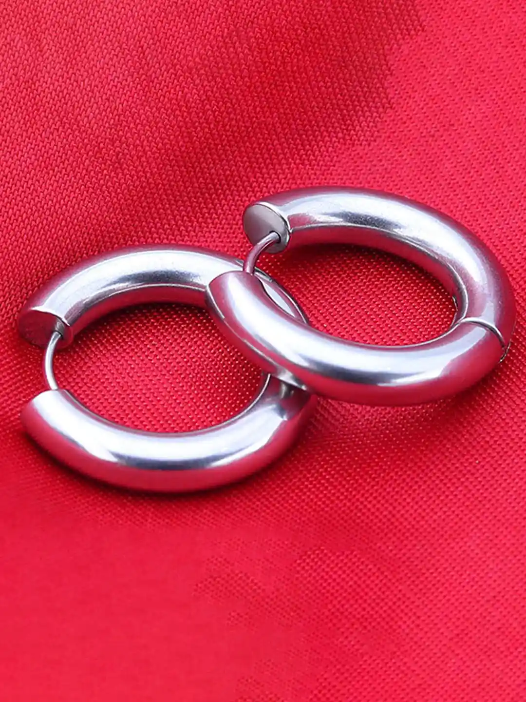 Buy Peora Men Silver-Plated Circular Hoop Earrings Earrings for
