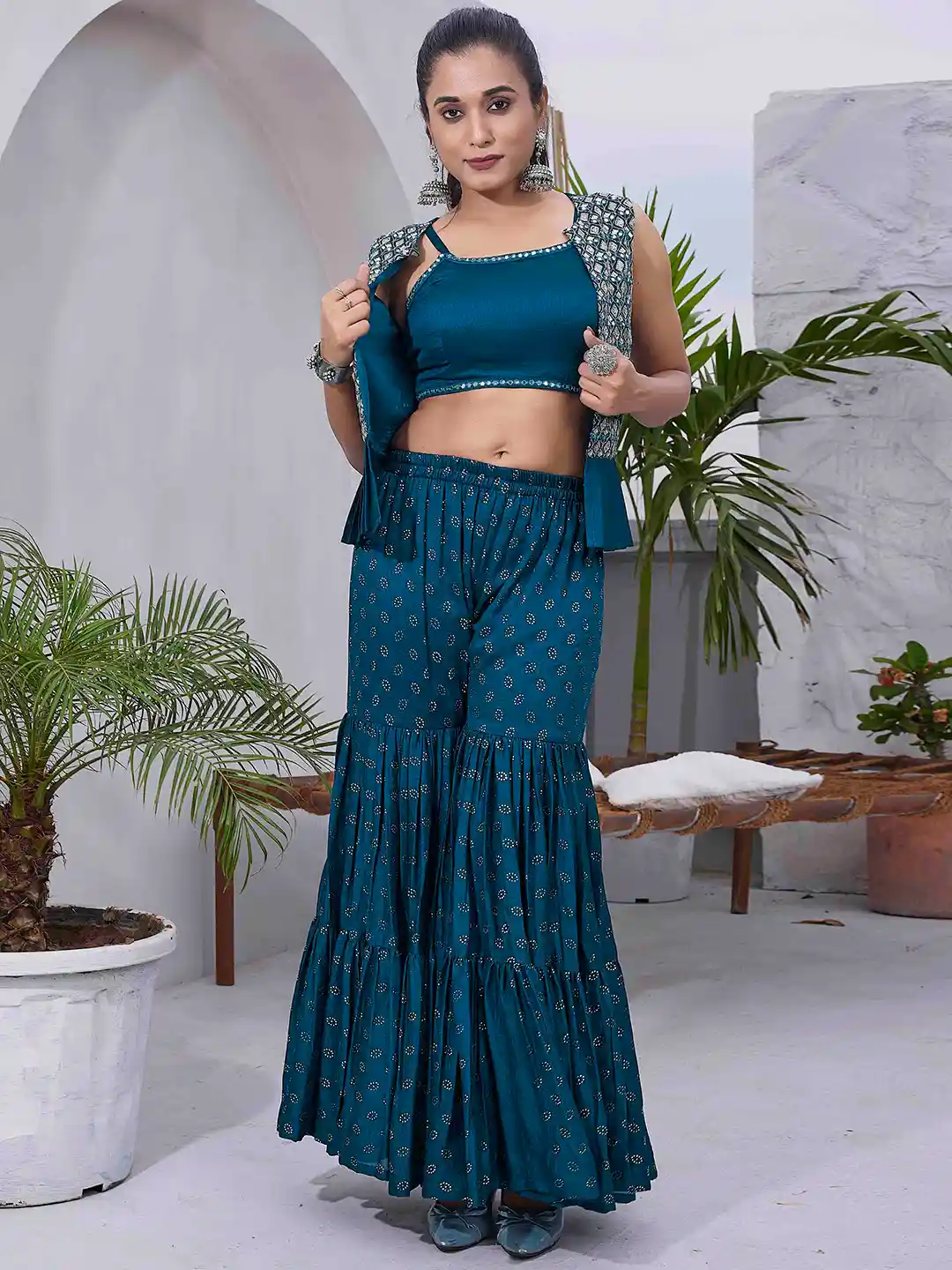 Buy Chandbaali Sleeveless Ethnic Crop Top Sharara With Sequin