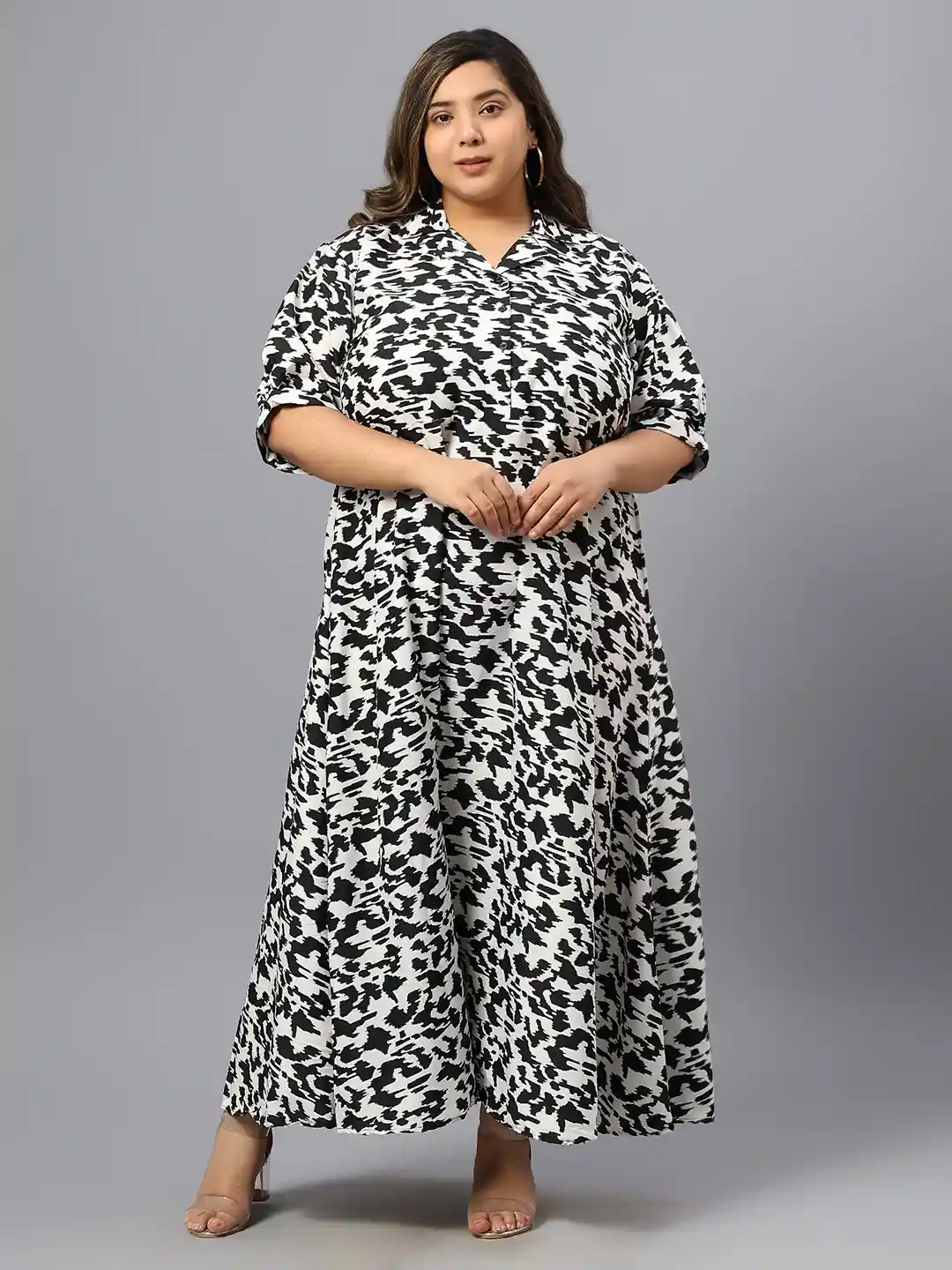 Buy Indietoga Women Plus Size Monochrome Print Shirt Collar Fit