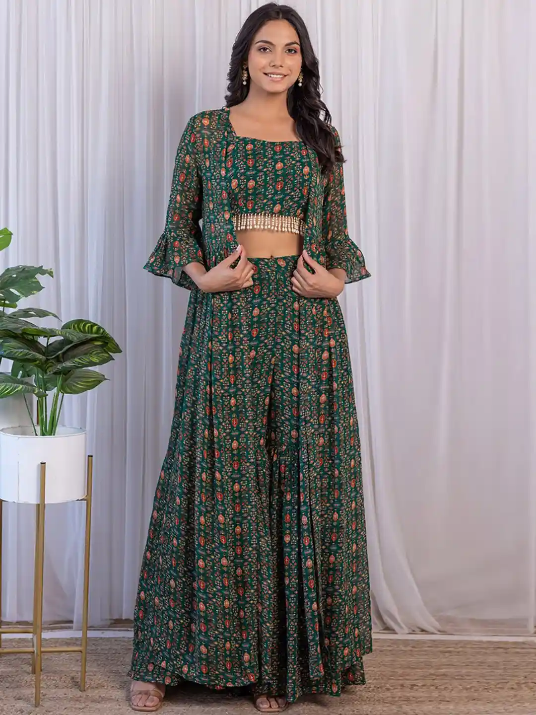 Buy ODETTE 3-Piece Ethnic Motifs Printed Georgette Co-Ord Set Co