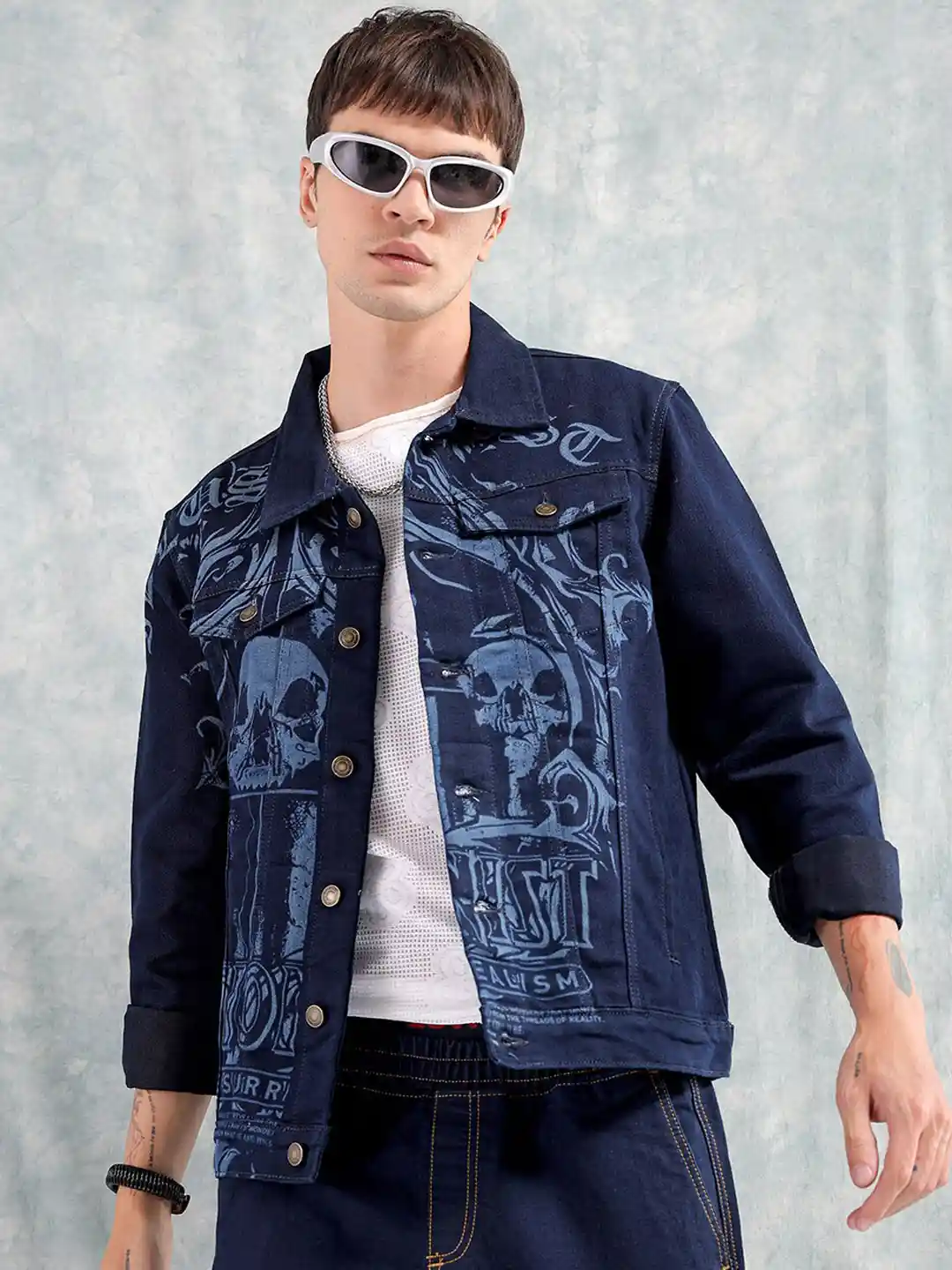 Buy The Indian Garage Co Men Graphic Print Slim Fit Denim Jacket
