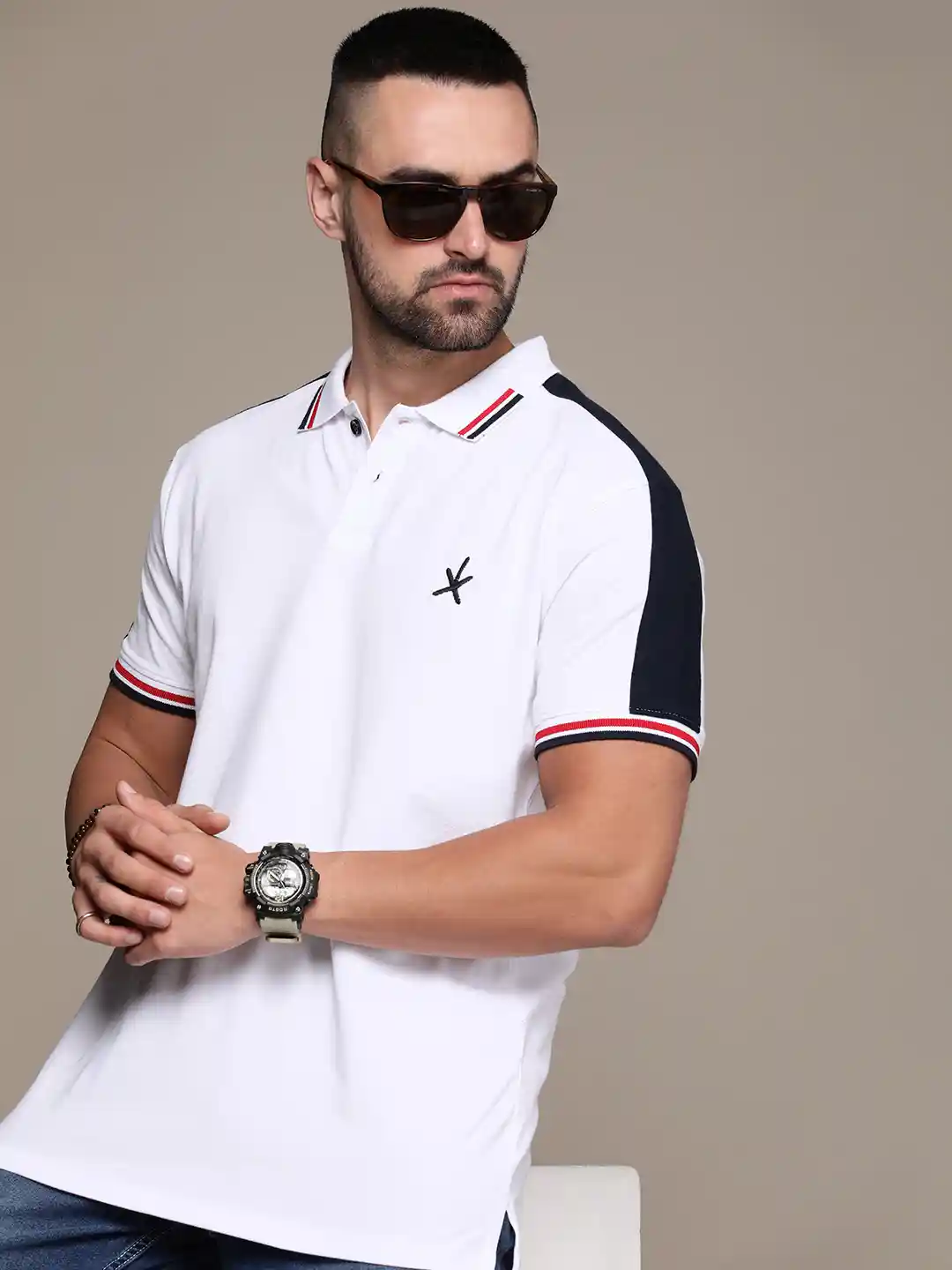 Buy Roadster Men Colourblocked Polo Collar T-shirt Tshirts for