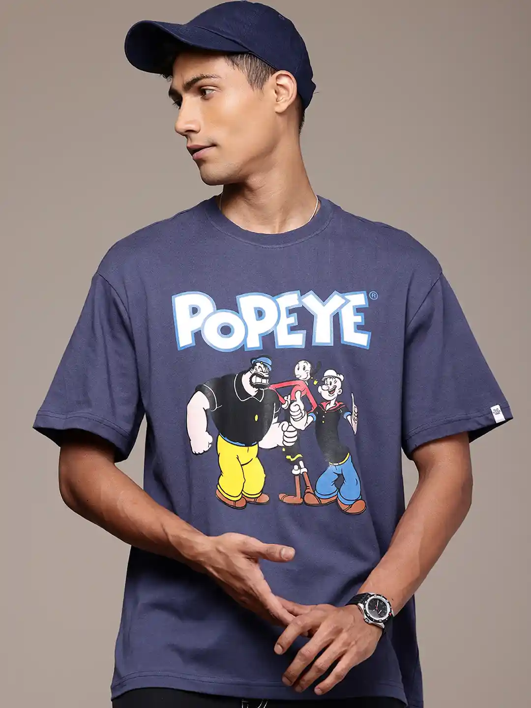 Buy WROGN Popeye Printed Drop-Shoulder Sleeves Cotton Oversized T