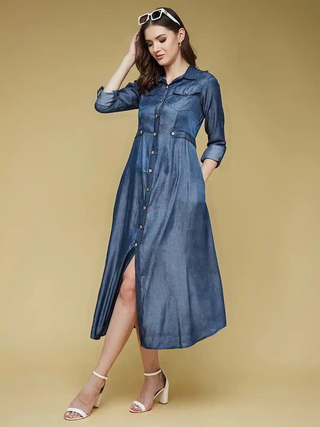 Buy DressBerry Collar Solid Midi Shirt Dress Dresses for Women
