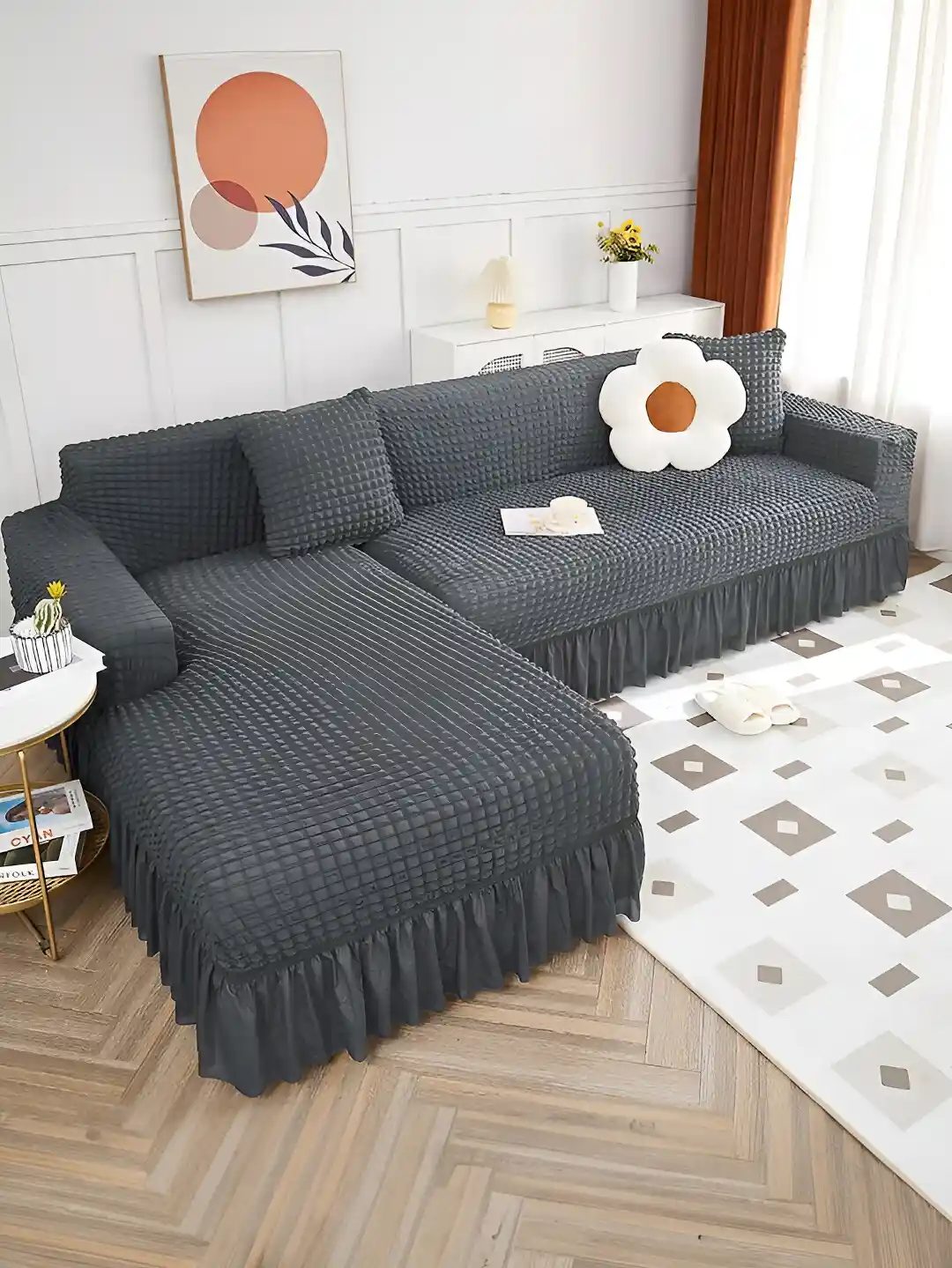 Buy Cortina Grey Pieces Elastic Stretchable Seater L Shape