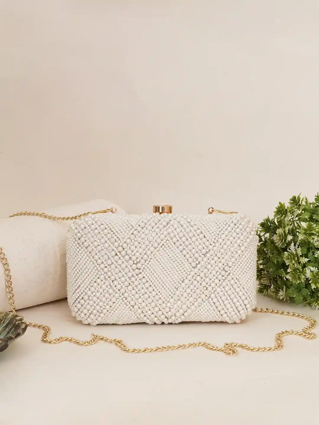 Buy FABBHUE Embroidered Pearl Beaded Box Clutch Clutches for