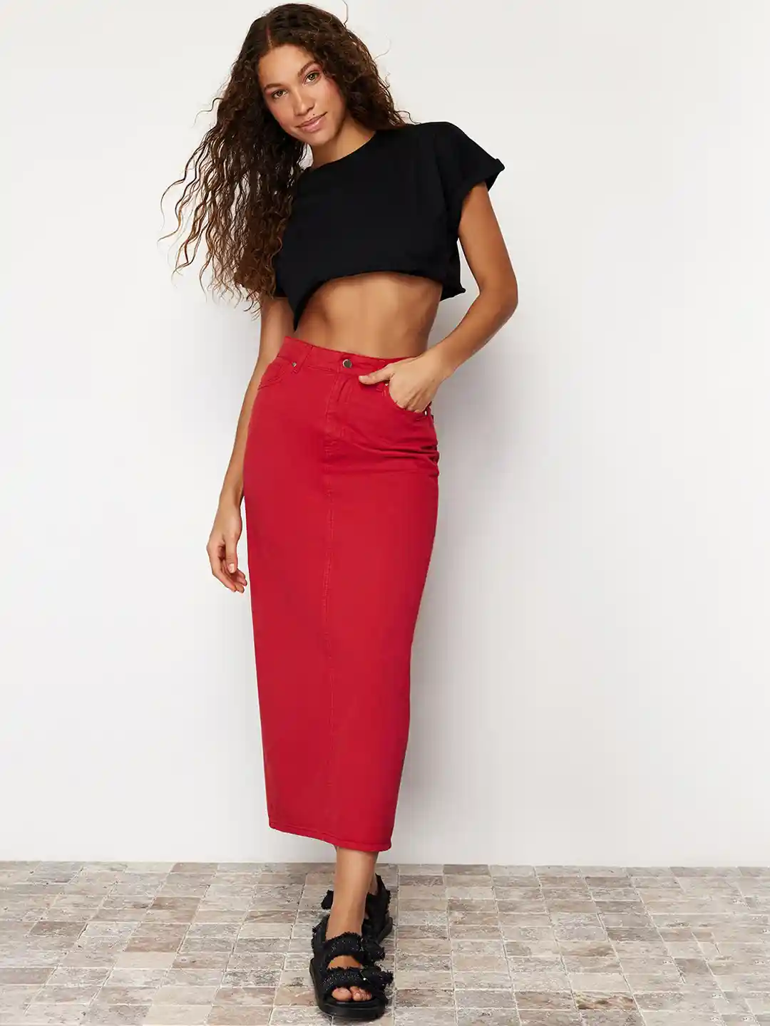 Maxi Skirt Red High Waisted Midi Skirt Midi Skirt Red Long Pencil
