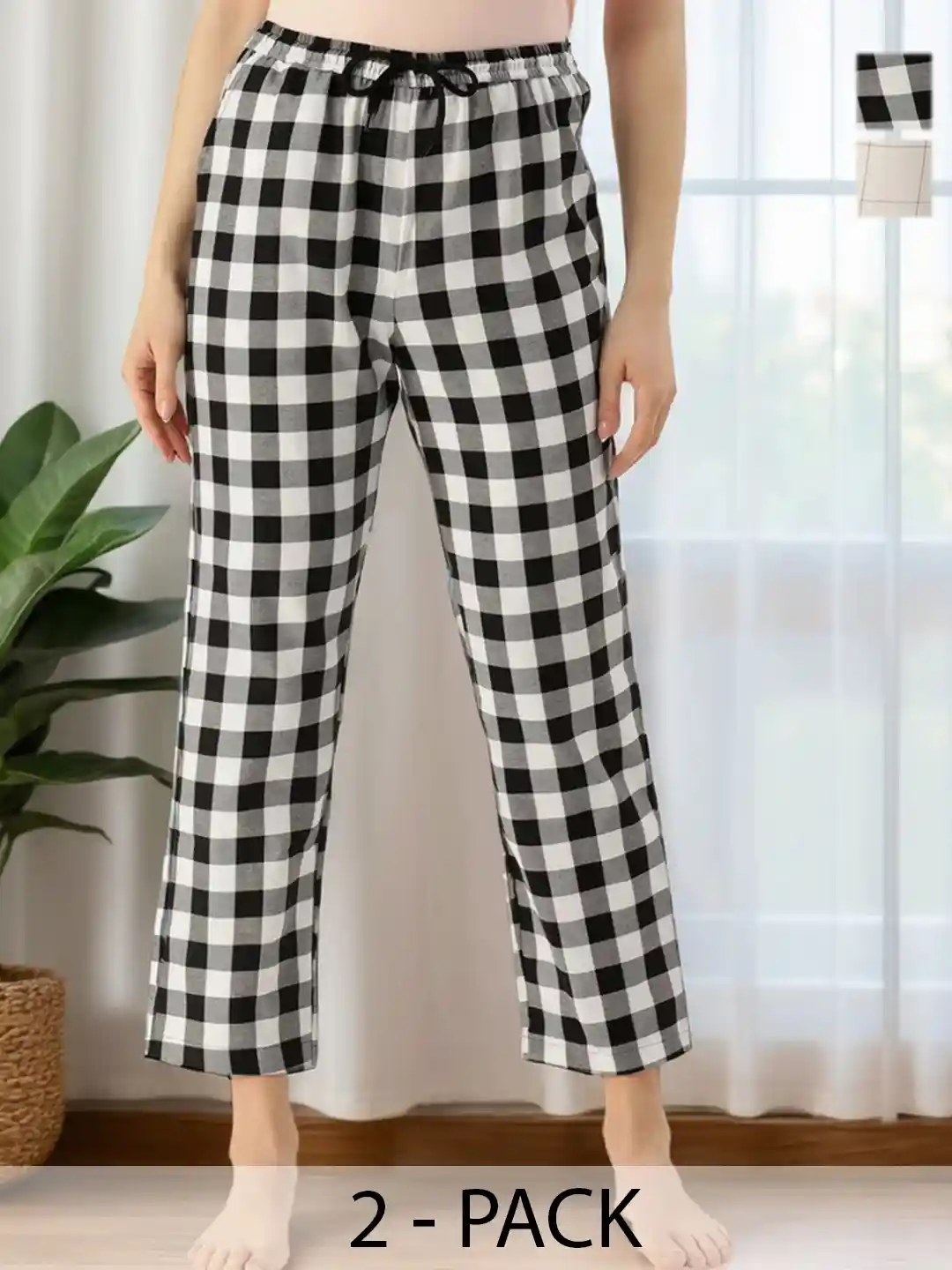 Buy Kryptic Women Set Of Checked Cotton Lounge Pants Lounge