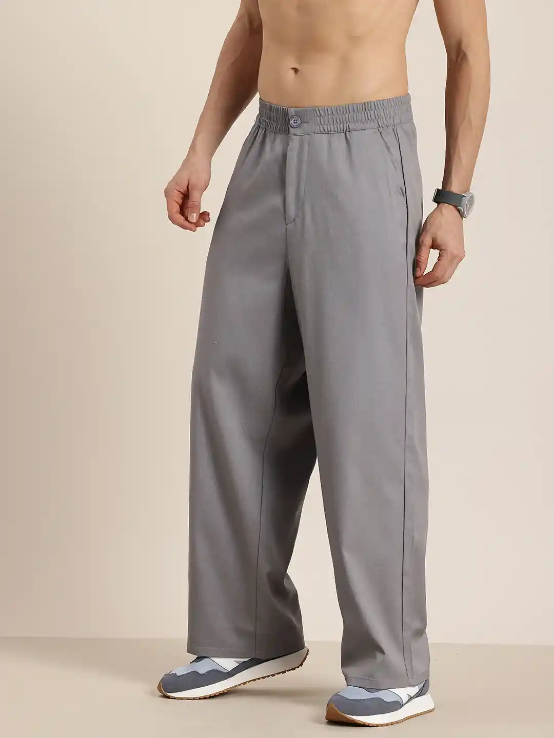 HERE&NOW Men Wide Leg Straight Fit Trousers