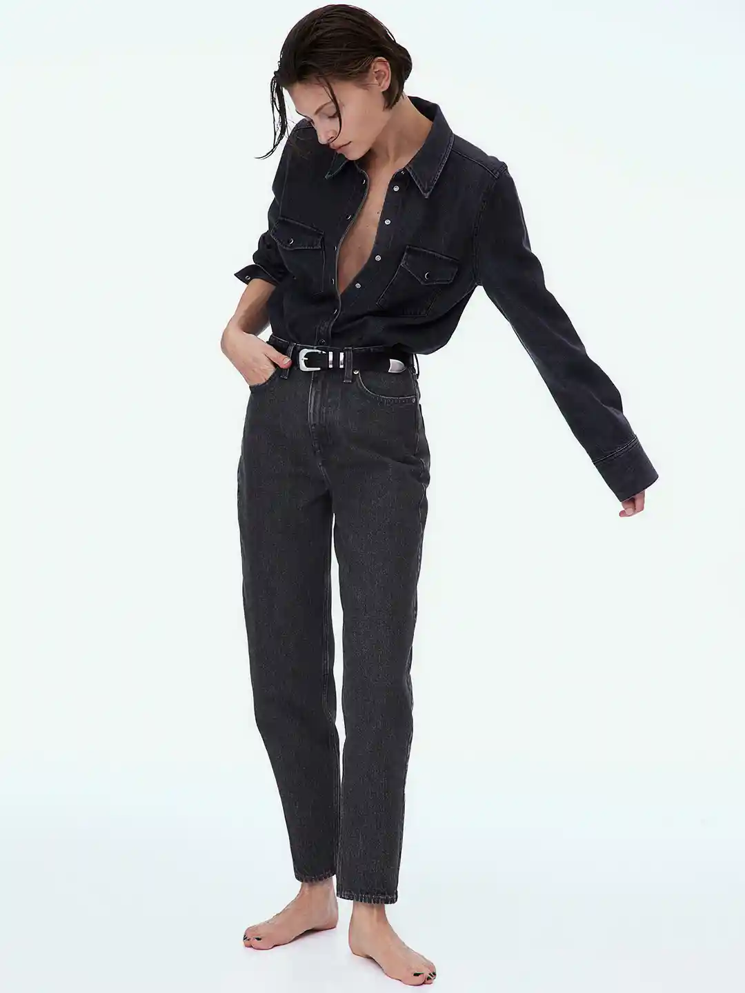 Buy H&M Women Cotton Mom Loose Fit Ultra High Ankle Jeans Jeans