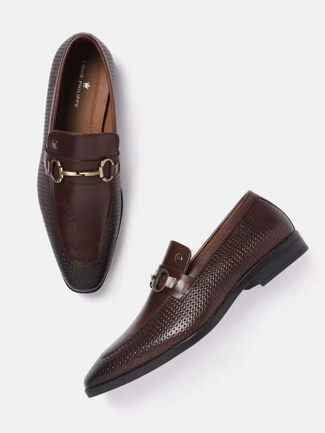 Louis Philippe Men Leather Textured Formal Horsebit Loafers