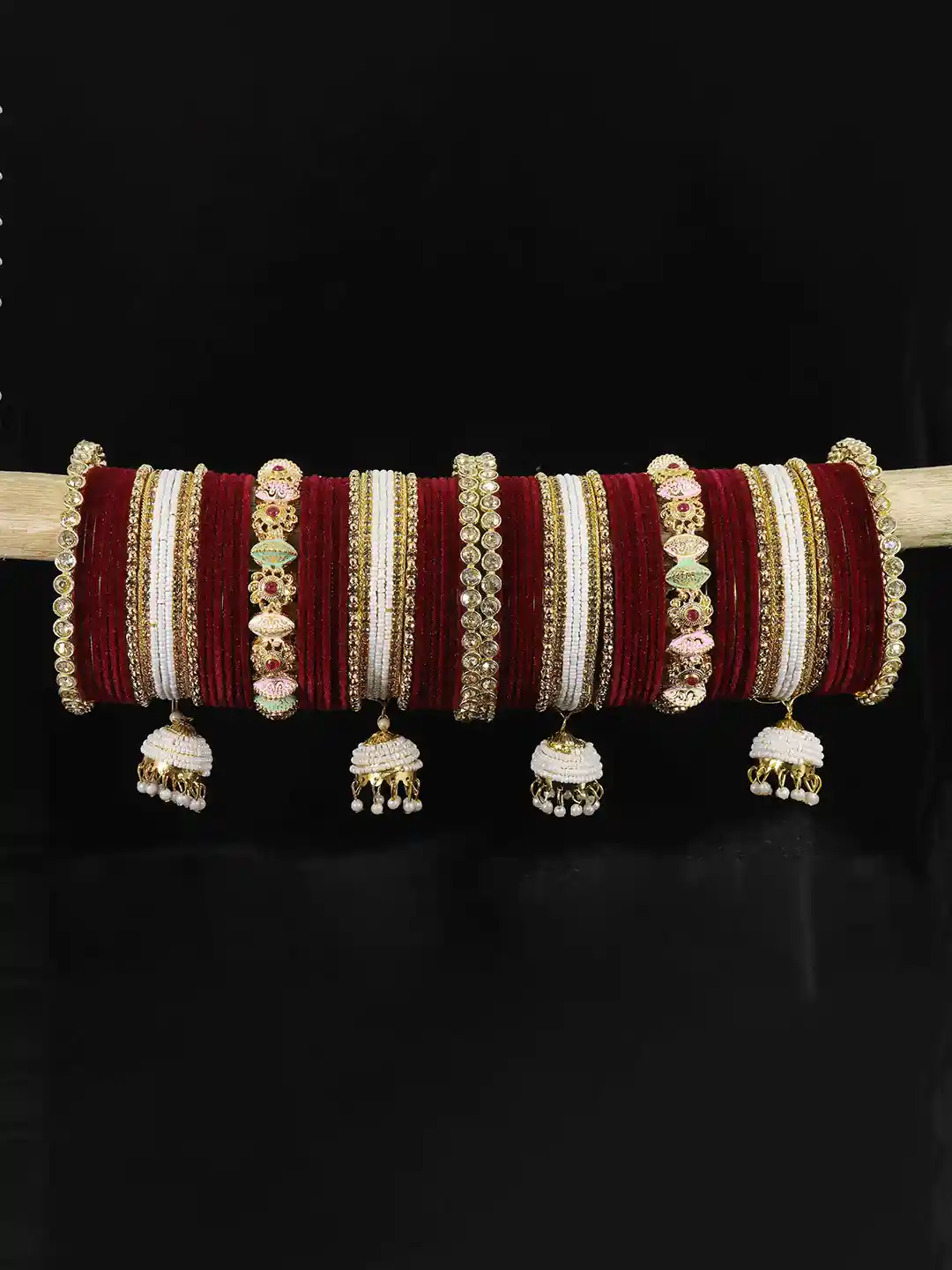 Buy LAVAZZA Set Of 66 Crystals-Studded Bridal Chuda Bangles Set