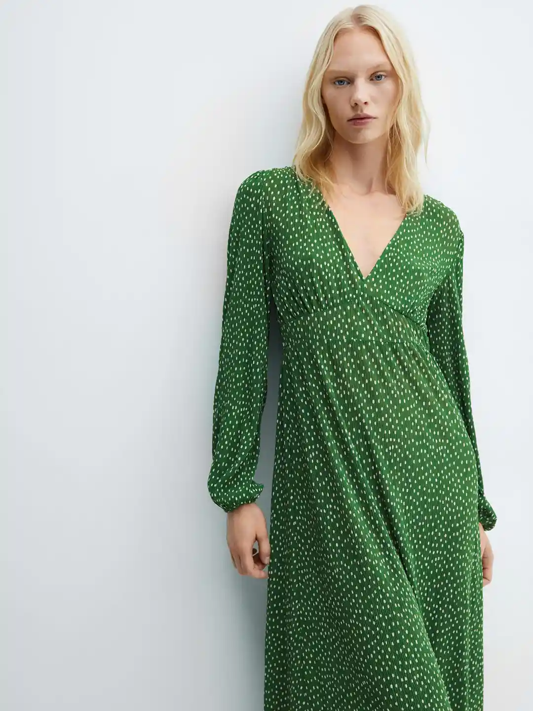 Buy MANGO Polka Dot Print Puff Sleeve A-Line Midi Dress Dresses