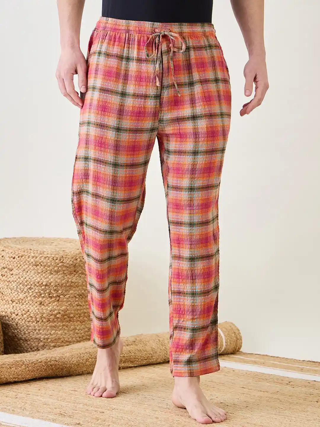 Buy The Kaftan Company Men Checked Cotton Slim Fit Lounge Pants