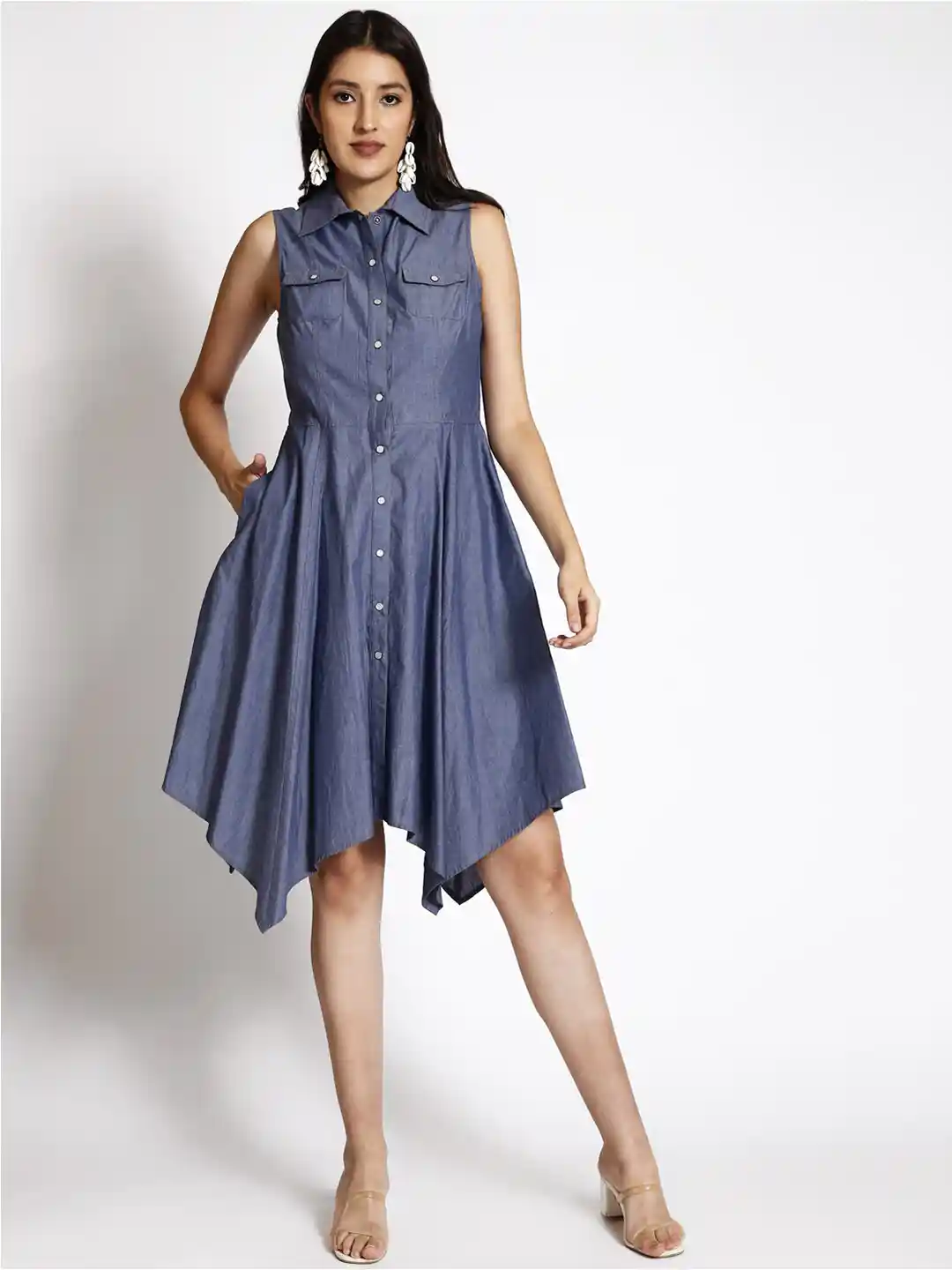 Buy 250 DESIGNS Shirt Collar Denim Shirt Dress Dresses for Women