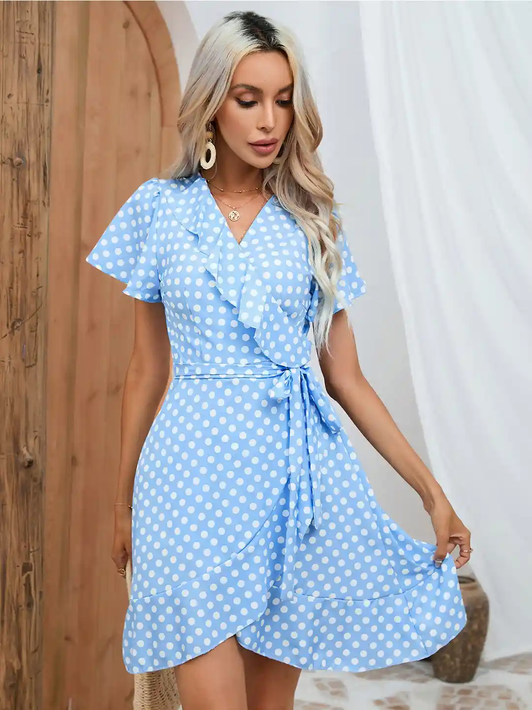 h&m wrap dress blue Women's Blue Satin wrap dress