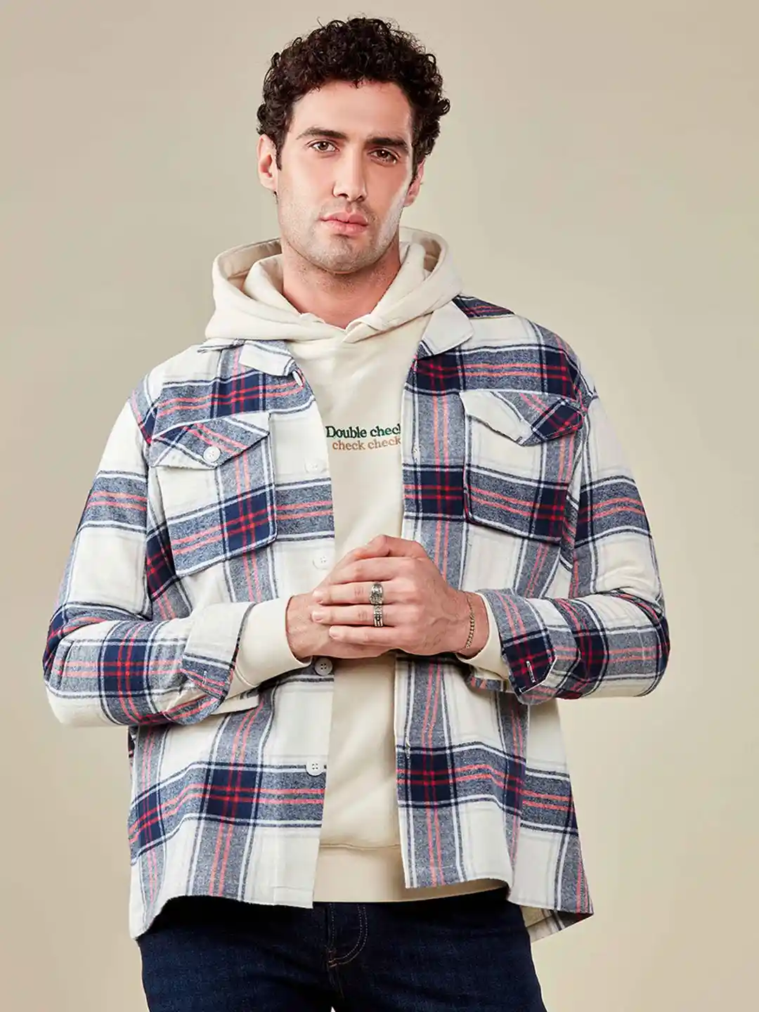 Buy HAMPTONS Pure Cotton Brushed Fabric Double Pocket Checkered