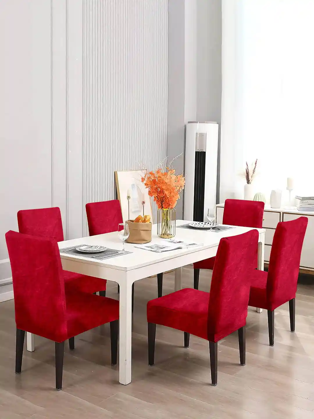 Cortina 6-Pcs Red Stretchable Dining Table Chair Covers