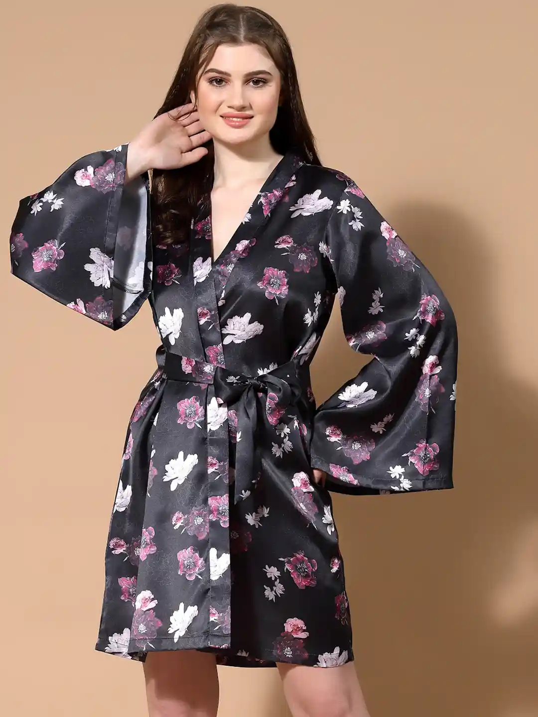 Buy MBeautiful Floral Printed Satin Robe Robe for Women 27818502