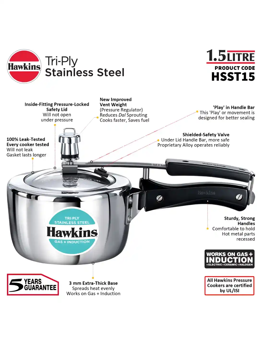 Buy Hawkins Silver Toned Tri-Ply Stainless Steel Pressure Cooker