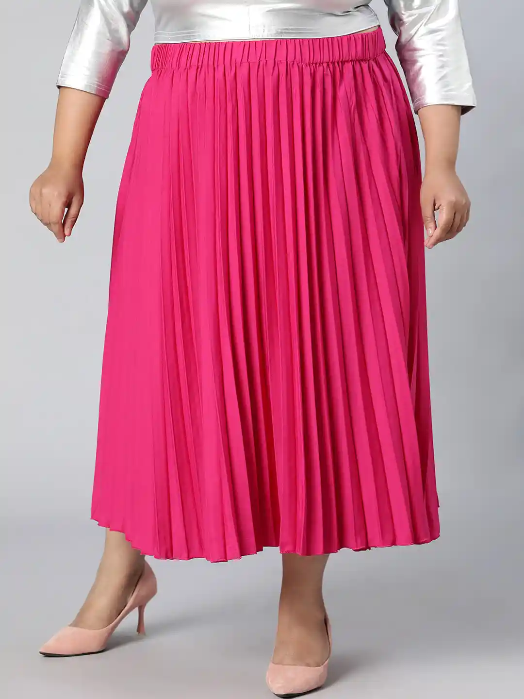 Buy Oxolloxo Accordion Pleats Plus Size Midi Skirts - Skirts