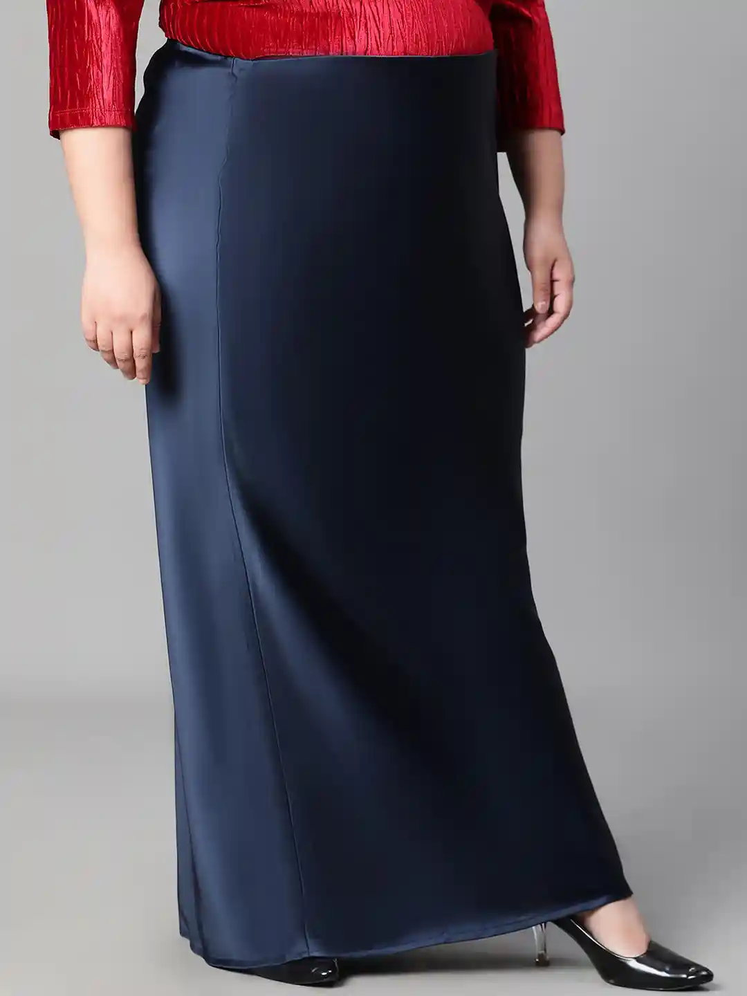 Oxolloxo Plus Size Satin Pencil Maxi Skirts