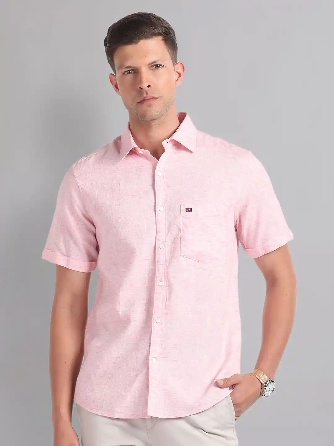 Buy AD By Arvind Slim Fit Spread Collar Cotton Linen Casual Shirt