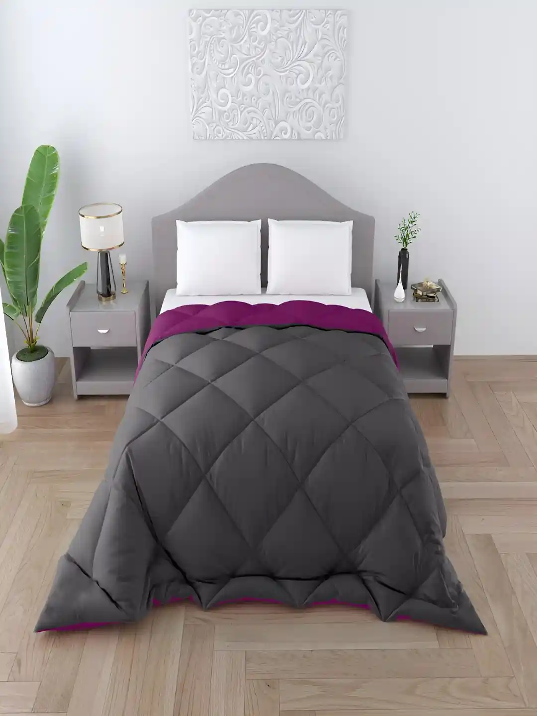 tundwal's Grey Purple Geometric Heavy Winter Single Bed Comforter