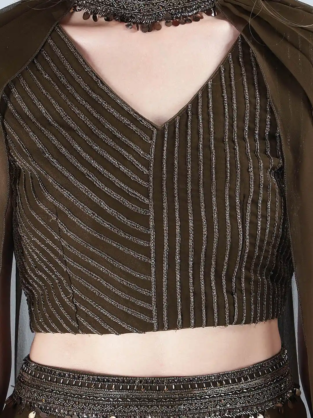 Buy Laalzari Crop Top with Choker Attached Cape Sleeves & Palazzo