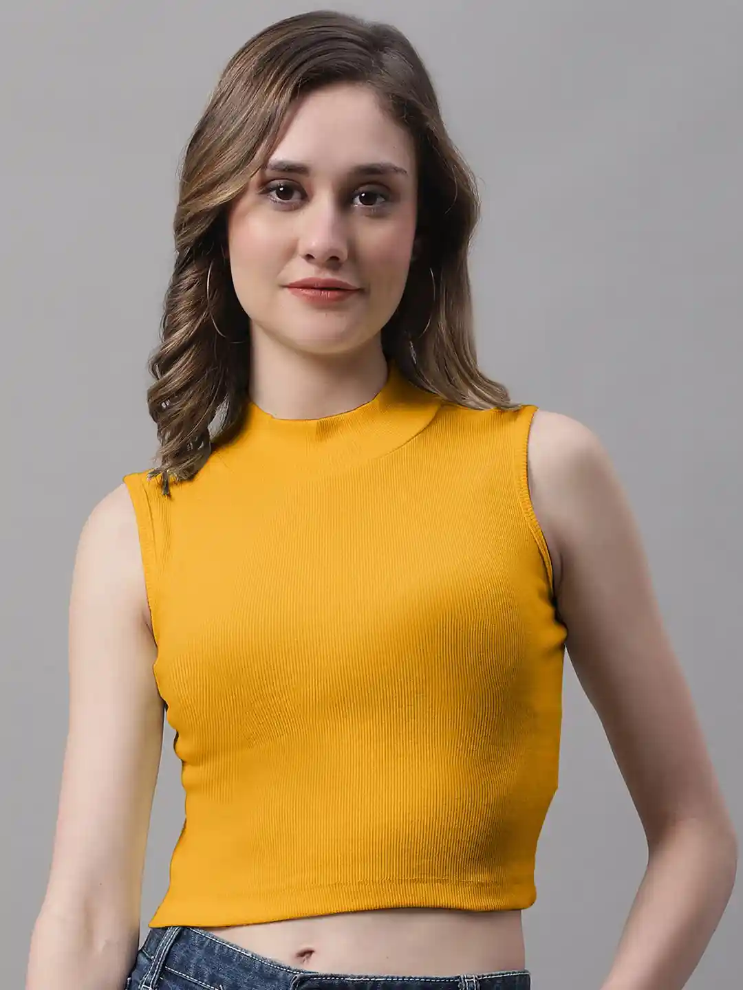 Buy FBAR High Neck Sleeveless Cotton Fitted Crop Top Tops for