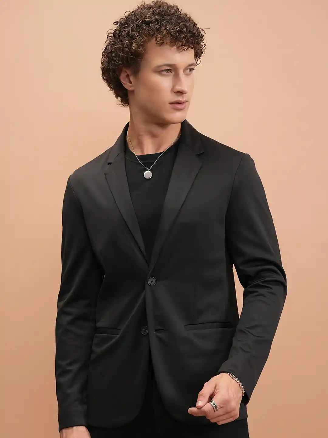 Buy HIGHLANDER Black Notched-Lapel Long Sleeves Single-Breasted