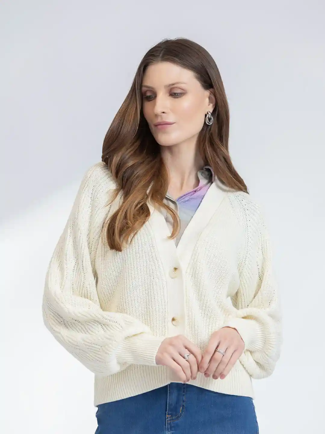 Buy Ribbed Pure Cotton V-Neck Cardigan Sweater