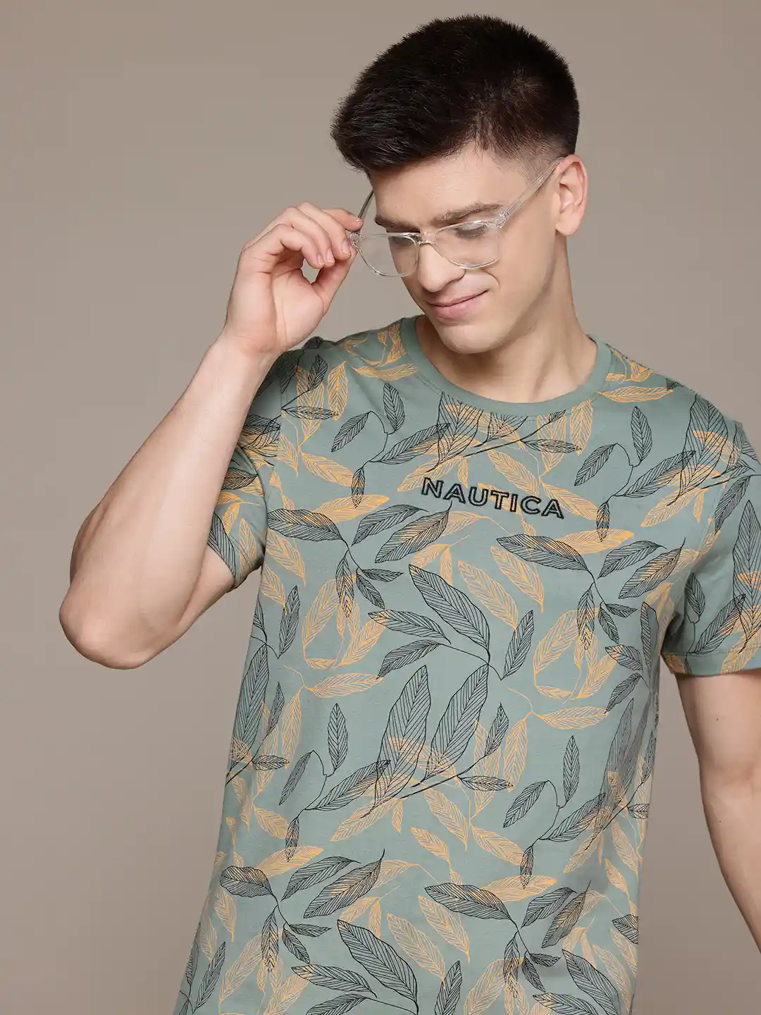 Nautica Men Tropical Printed Pure Cotton T-shirt