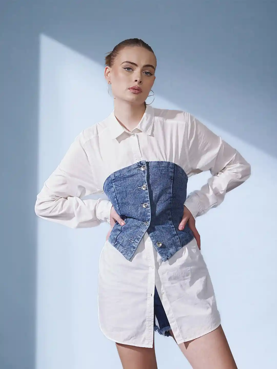 Denim Corset Belt White Button Down Corset Dress Poplin Corset