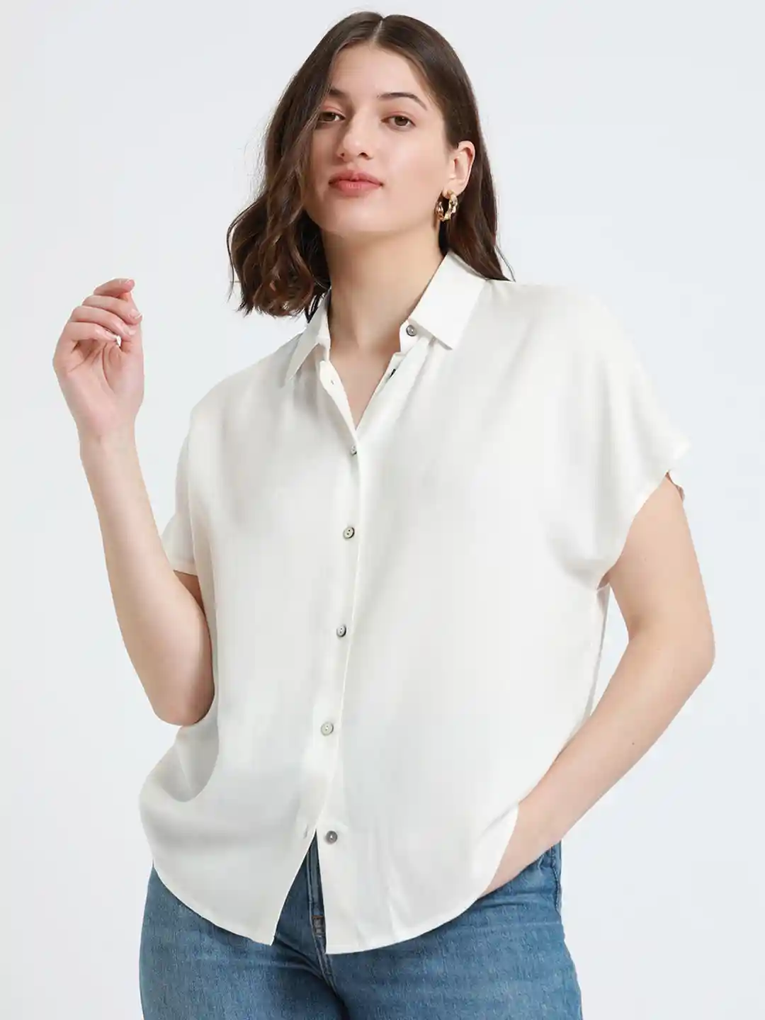 Buy DL Woman Spread Collar Short Extended Sleeves Oversized Casual